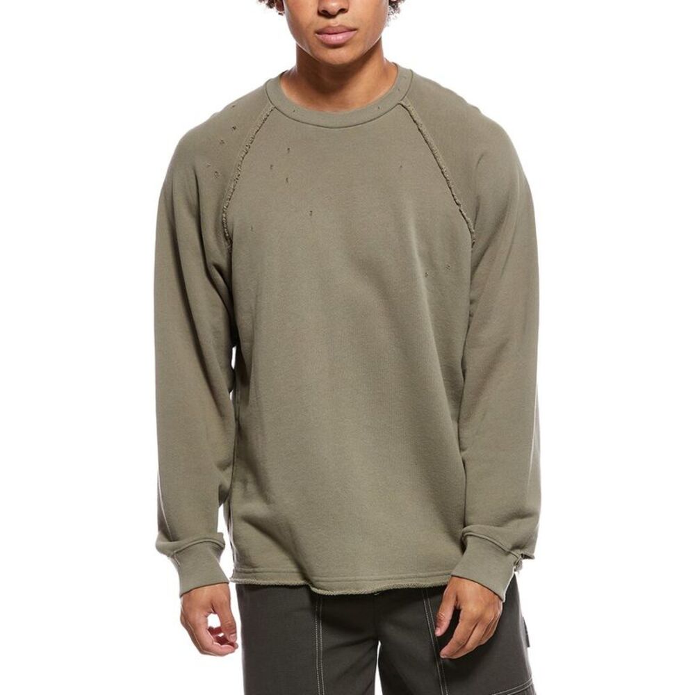Helmut Lang Mens  Destroy Crewneck Sweatshirt, Green